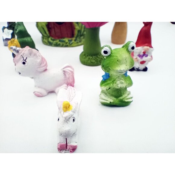 Fairy Garden Gnome 11 Piece Set Unicorns Frog Fairies Blue Mushroom Welcome Sign - Picture 6 of 14
